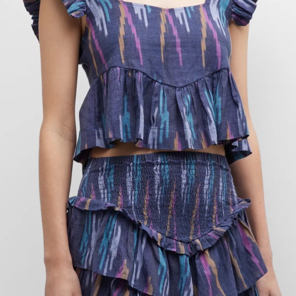 MOTHER Blue and Pink Mini Skirt with Ruffled Tiers - Picture 4 of 7